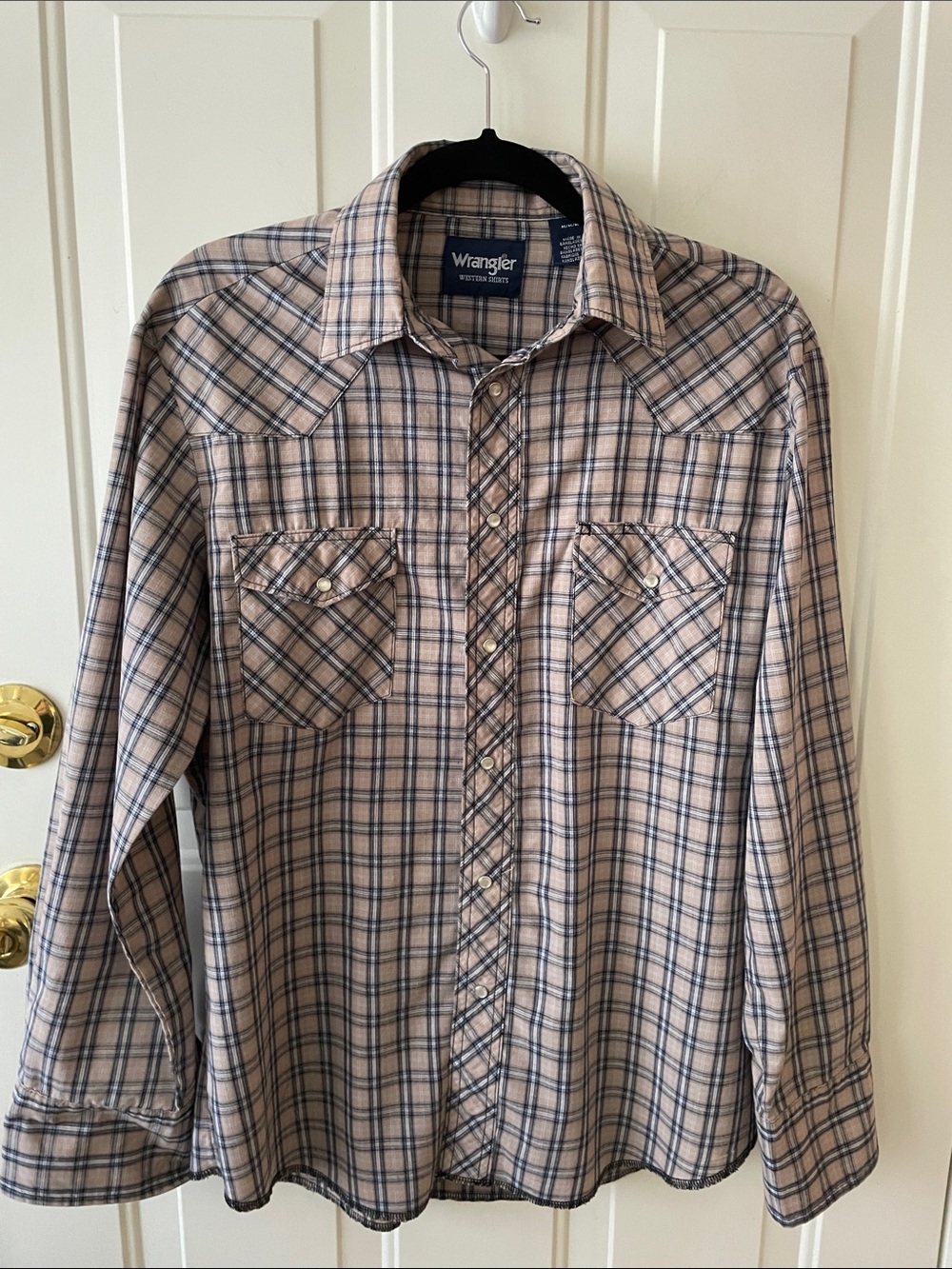 Wrangler Tan and Navy Plaid Western Snap Shirt